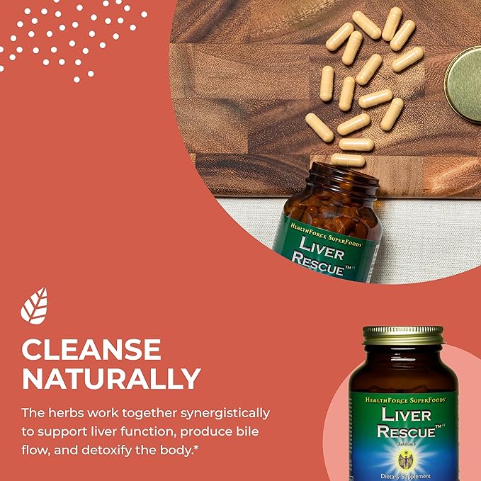 HealthForce SuperFoods Liver Rescue - Natural Liver Cleanse - Liver Health Formula with Milk Thistle & Dandelion Root - Gluten-Free & Vegan - 120 Capsules