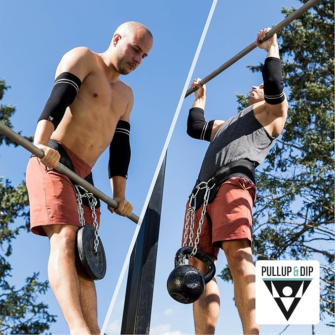 PULLUP & DIP Weightlifting Belt for and additional Strength and Muscle Building, Weight Belt with Steel Chain & 3x Carabiner, Dip Belt for Calisthenics, Weight Training, Training at Home and Bodybuilding