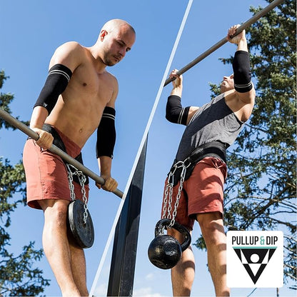 PULLUP & DIP Weightlifting Belt for and additional Strength and Muscle Building, Weight Belt with Steel Chain & 3x Carabiner, Dip Belt for Calisthenics, Weight Training, Training at Home and Bodybuilding