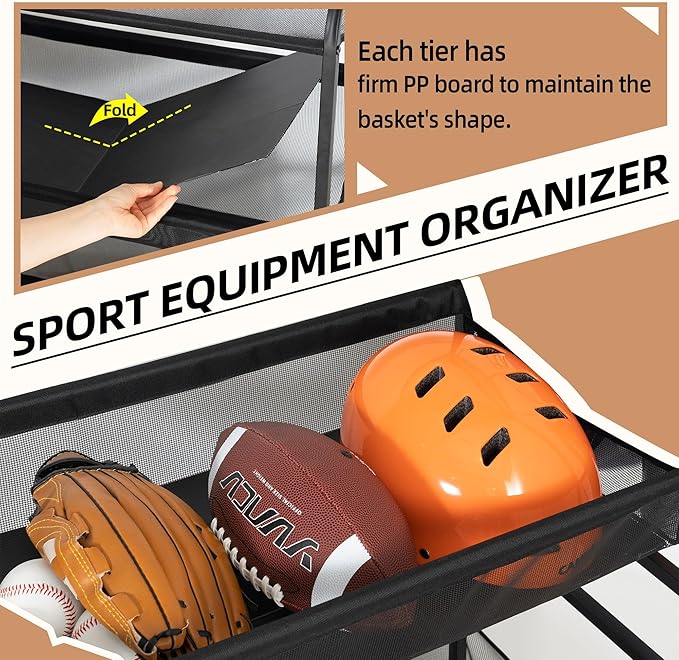 STORAGE MANIAC Ball Storage Bin Rolling Sports Ball Cart, Metal Garage Organizer Sport Rack Basketball Storage Cage for Garage or Gym, Indoor & Outdoor Sports Equipment Organizer