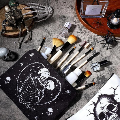 Kajaia 12 Pcs Gothic Skeleton Makeup Bags Cute Portable Travel Purse Toiletry Pocket Make up Organizer Storage Zipper Pouch Makeup Brush Cosmetic Bags for Women Adult Aesthetic Stuff