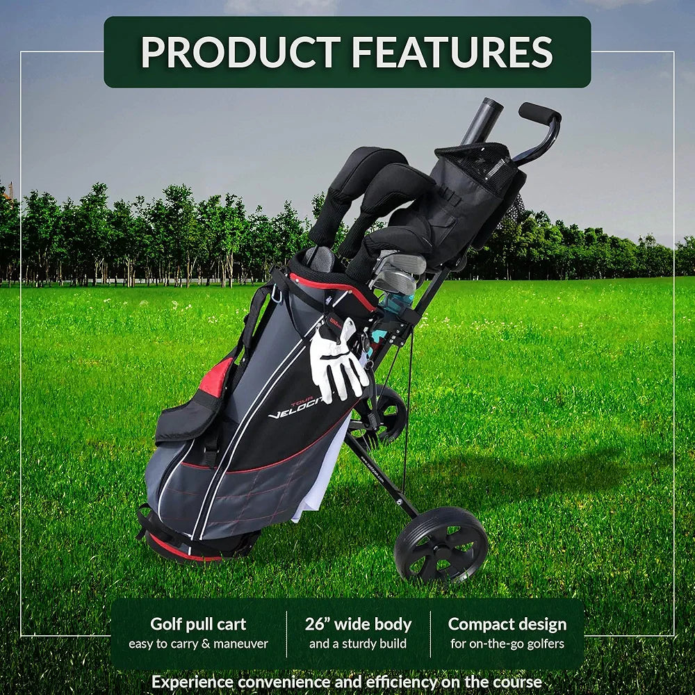 CaddyTek Deluxe Lightweight 2-Wheel Golf Pull Cart – Foldable Compact Trolley with Aluminum Frame, EVA Wheels, Mesh Storage, Ergonomic Handle & Drink Holder