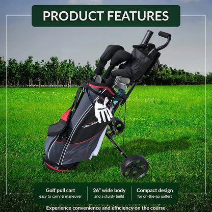 CaddyTek Deluxe Lightweight 2-Wheel Golf Pull Cart – Foldable Compact Trolley with Aluminum Frame, EVA Wheels, Mesh Storage, Ergonomic Handle & Drink Holder