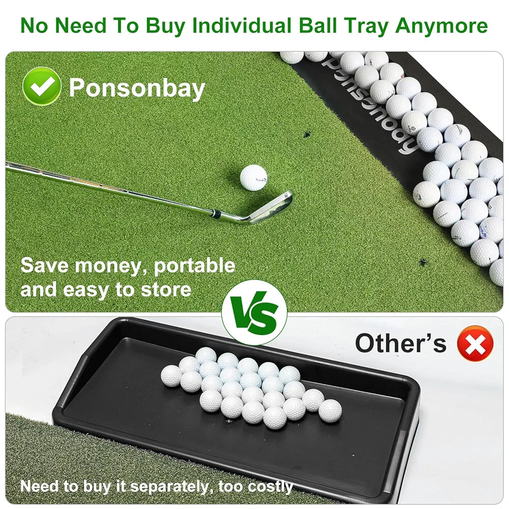 Integrated 5x4ft & 6x4ft Golf Mat with Ball Tray, Thickening Golf Mats Practice Outdoor & Indoor, Artificial Turf Matt with 3 Tees for Hitting, Driving, Chipping, Swing in Backyard, Garage or Basement