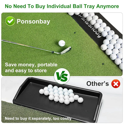 Integrated 5x4ft & 6x4ft Golf Mat with Ball Tray, Thickening Golf Mats Practice Outdoor & Indoor, Artificial Turf Matt with 3 Tees for Hitting, Driving, Chipping, Swing in Backyard, Garage or Basement