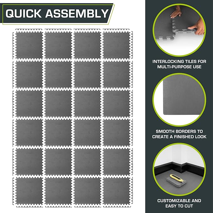 ProsourceFit Extra Thick Puzzle Exercise Mat 1 inch 24 Sq 6 Tiles
