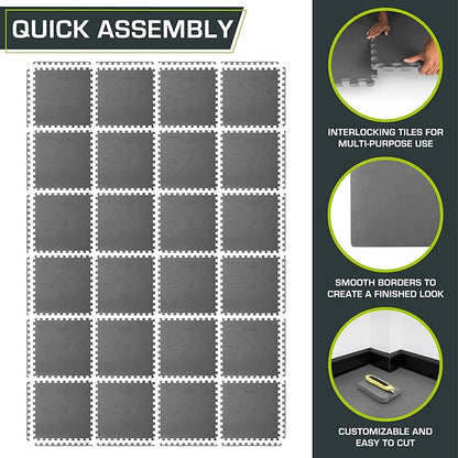 ProsourceFit Extra Thick Puzzle Exercise Mat 1 inch 24 Sq 6 Tiles