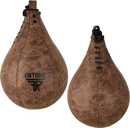 FISTRAGE Speed Bag Boxing Ball Leather MMA Muay Thai Training Punching Dodge Striking Kit with Free Hanging Swivel Workout Speedball Kicking Platform Equipment