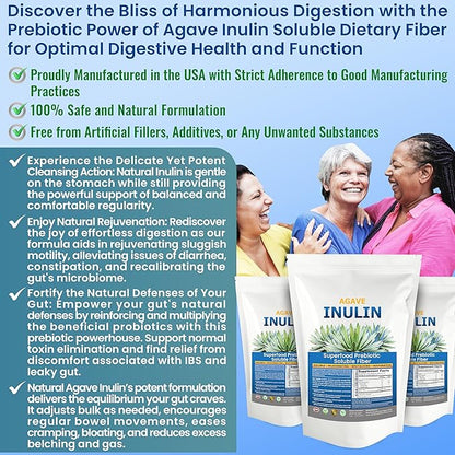 Inulin Powder (16oz/1lbs) Gentle Agave Inulin Prebiotic Soluble Fiber Supplement for Digestive Support, Gut Health, Vegan Baking, Smoothies & Drinks