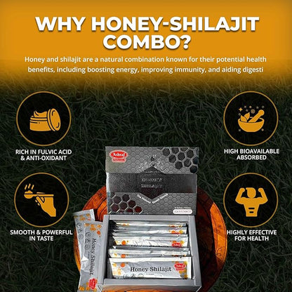 Natural Shilajit Honey Sticks 15 Gram Each 20 Sticks - Shilajit Resin with Pure Raw Honey, Fulvic Acid & Trace Minerals, Plant Based Nutrients for Energy, Vitality & Immune Support ||20 Sticks