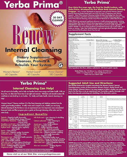 Yerba Prima Women’s Renew Internal Cleansing System - 30 Day Cleanse and Detox Kit - Female Detoxifying Herbal Support Supplements