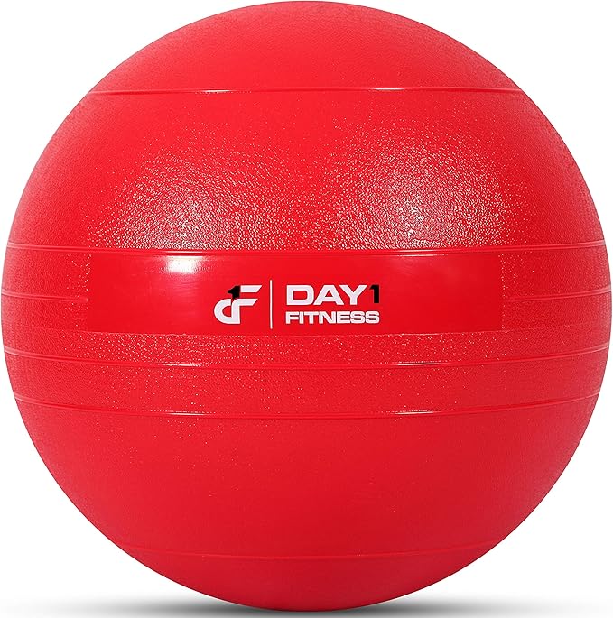 Weighted Slam Ball by Day 1 Fitness – 15 lbs RED - No Bounce Medicine Ball - Gym Equipment Accessories for High Intensity Exercise, Functional Strength Training, Cardio