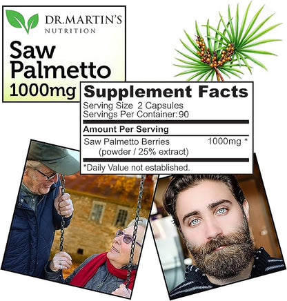 USA Grown Saw Palmetto | 180 Capsules Prostate Health Supplement | Hair Growth for Men & Women | Support to Help Maintain Normal Urination Frequency & Natural DHT Blocker to Help Prevent Hair Loss