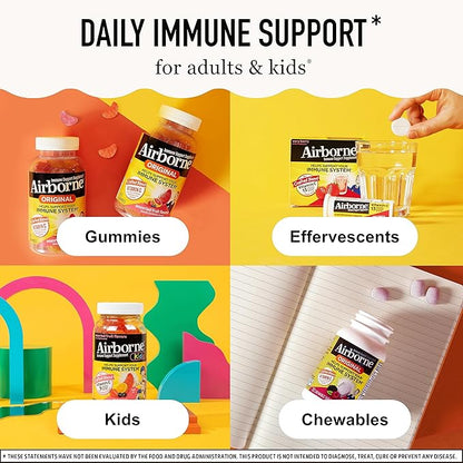 Airborne 1000mg Chewable Tablets with Zinc, Immune Support Supplement with Powerful Antioxidants Vitamins A C & E - 96 Tablets, Citrus Flavor