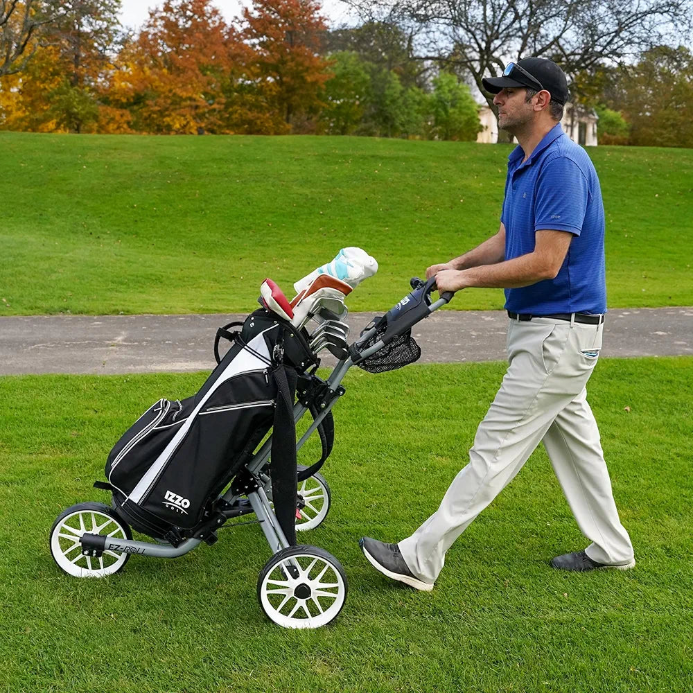 IZZO Golf EZ-Roll 3 Wheel Push Cart - Golf 3 Wheel Push cart