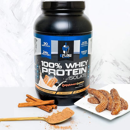 eFlow Nutrition 100% Whey Protein Isolate - Lactose-Free Digestive Enzymes Added, Low Carb, Post Workout Shake, Fast Digesting for Optimal Muscle Recovery - Cinnamon Churro (26 Servings)