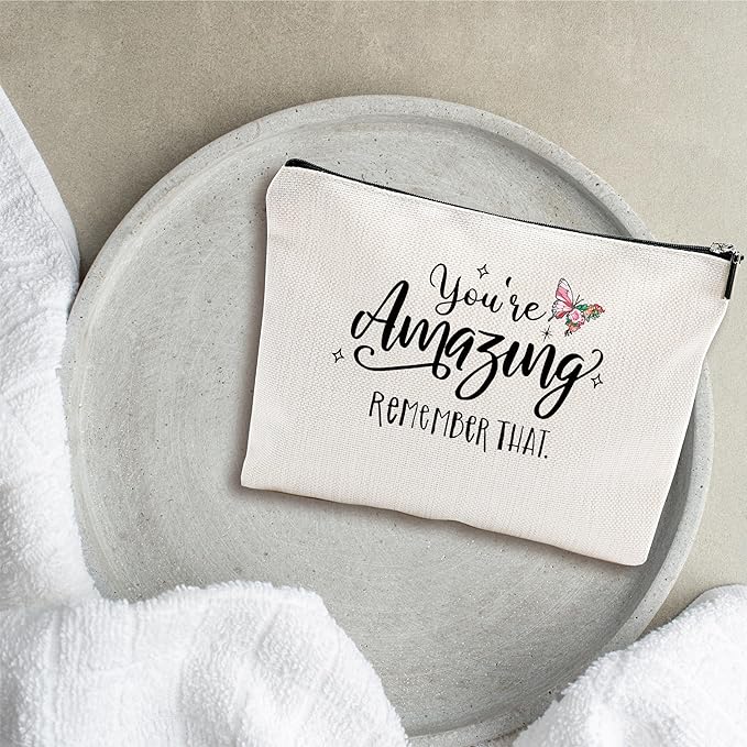 Butterfly Makeup Bag - You're Amazing, Remember That - Positive Quotes Cosmetic Bag, Toiletry Bag Gift For Girls, Teen, Sister, Besties, Personal Care & Accessories - A01