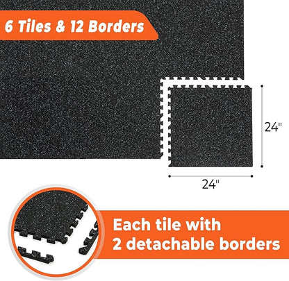 SUPERJARE 0.4 Inch Gym Flooring for Home Gym 6 Tiles 24" x 24" Workout (24 sqft)