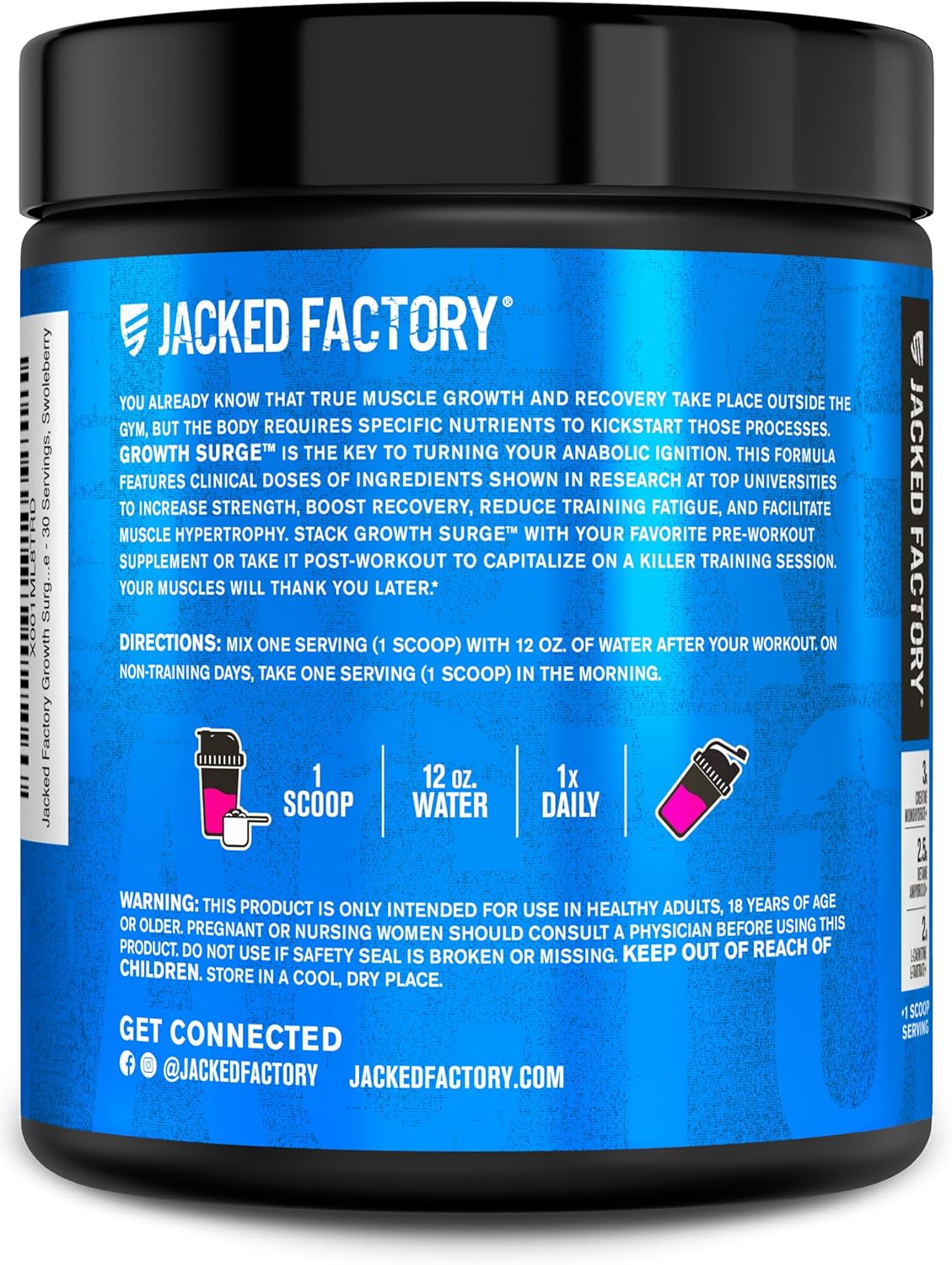 Jacked Factory Growth Surge Creatine Post Workout w/L-Carnitine - Daily Muscle Builder & Recovery Supplement with Creatine Monohydrate, Betaine, L-Carnitine L-Tartrate - 30 Servings, Swoleberry