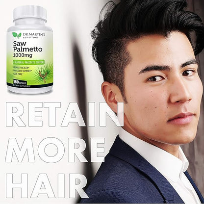 USA Grown Saw Palmetto | 180 Capsules Prostate Health Supplement | Hair Growth for Men & Women | Support to Help Maintain Normal Urination Frequency & Natural DHT Blocker to Help Prevent Hair Loss