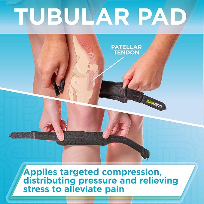 BraceAbility Kids Knee Band - Youth Patellar Tendon Support Strap Child Osgood Schlatter Brace for Jumpers Knee, Patella Tendonitis, Sports Wrap for Running, Soccer, Volleyball, Basketball (XS)