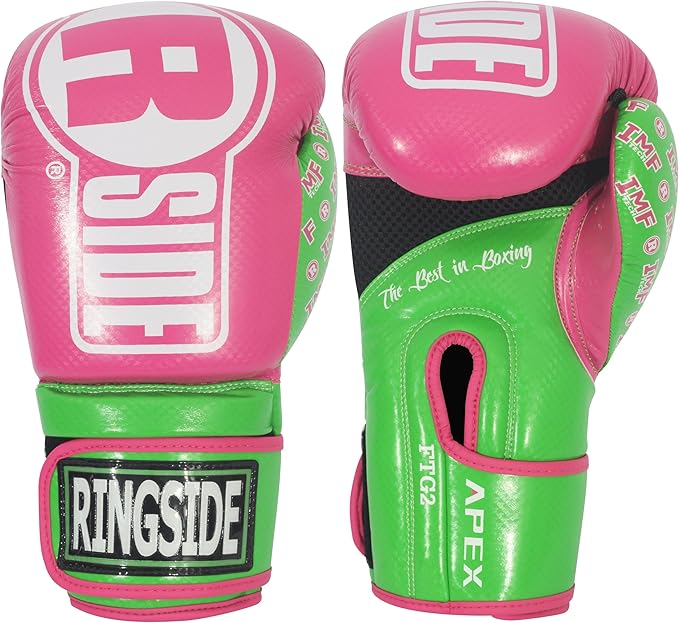 Ringside Apex Flash Sparring Gloves, IMF-Tech Boxing Gloves with Secure Wrist Support, Synthetic Boxing Gloves for Men and Women, Pink and Lime, 14 Oz