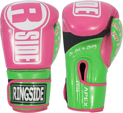 Ringside Apex Flash Sparring Gloves, IMF-Tech Boxing Gloves with Secure Wrist Support, Synthetic Boxing Gloves for Men and Women, Pink and Lime, 14 Oz