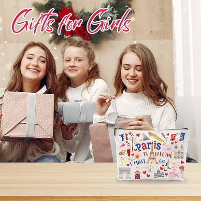 Paris Souvenirs Makeup Bags For Women，Paris Is Calling I Must Go, Travel Cosmetic Bag,Toiletry Pouch,Small Zipper Storage Bag, Paris Themed Gifts, Women Essentials - D01