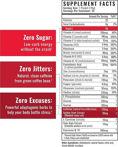 Wilderness Athlete - Energy & Focus | Energy Booster for Women & Men - Energy Drink Mix with Natural Caffeine - Low-Carb, Zero Sugar Energy Drink Powder - 30 Serving Energy Drink Tub (Cherry Limeade)