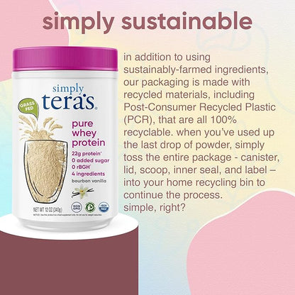 Simply tera's Pure whey Protein Powder, Family Size Bourbon Vanilla Flavor (Package May Vary)