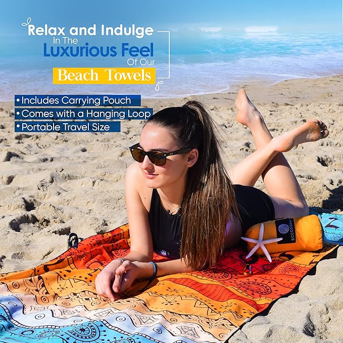 ECCOSOPHY Microfiber Beach Towel - Sand Free Towels 71x35 in