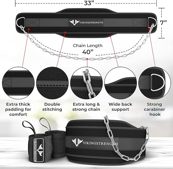Vikingstrength Dip Belt for Weight Lifting Including Wrist