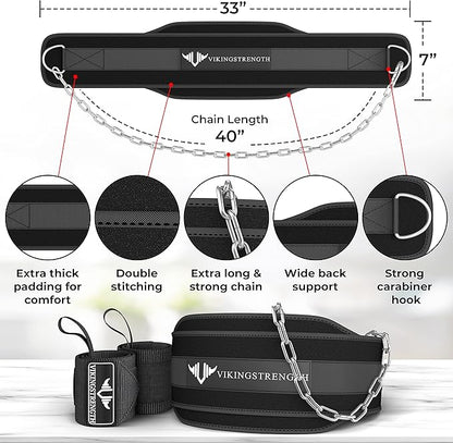 Vikingstrength Dip Belt for Weight Lifting Including Wrist