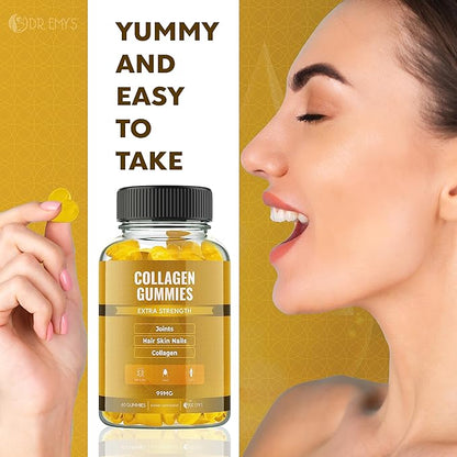 Dr. Emy's Collagen Gummies Gummy Vitamin for Women & Men, Hair, Skin, Nails, Joint Supplement. Anti-Aging Collagen Gummy Supplements. Strengthen Hair, Skin and Nails. Gelatin-Free. 60 ct Each. (3)