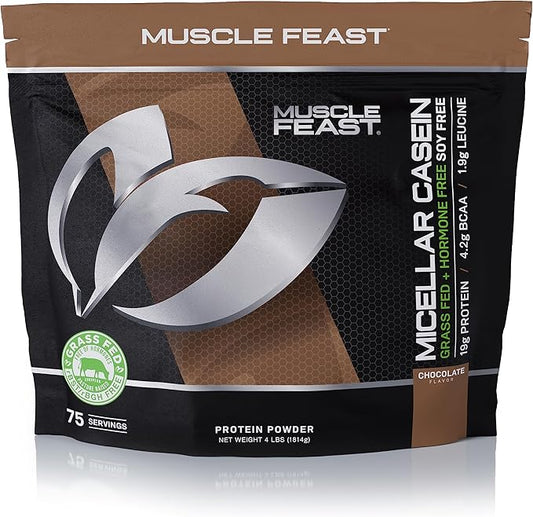 MUSCLE FEAST Pasture Raised + Grass Fed Micellar Casein + RBST/rBGH Free, Chocolate, 4lb