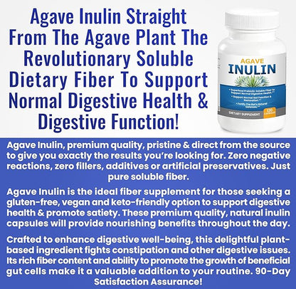 Agave Inulin Capsules Digestive Support Soluble Fiber Prebiotic Agave Inulin 120 Ct.