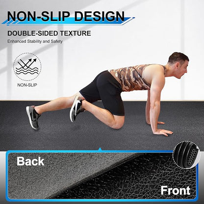 BesWin Large Exercise Mat 8'x4'x6mm/8mm, Extra Thick Workout Mats for Home Gym Flooring, High Density Non-Slip Gym Mats Fitness Mat for Cardio, Weights, Jump Rope, Fitness-Use With or Without Shoes