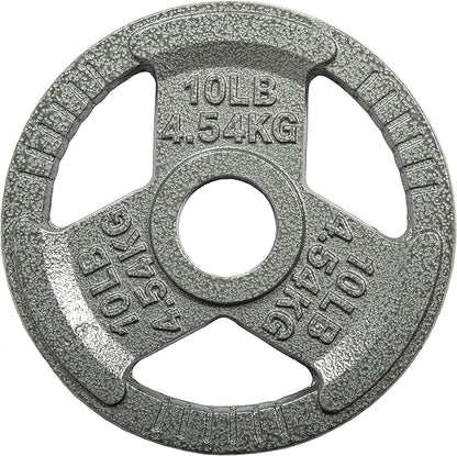 HulkFit 1 inch or 2 inch Cast Iron Weight Plate Set with Multi-Grip Handles and Enamel Coated for Barbells & Strength Training - Grey
