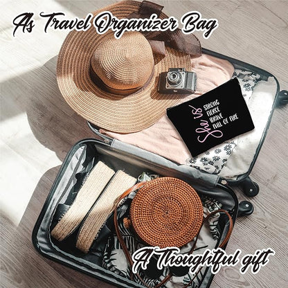 Minimalism Makeup Bag - She Is Strong, Fierce, Brave, Full Of Fire - Energy Quotes Cosmetic Bag, Toiletry Bag Gift For Girls, Teen, Personal Care & Accessories(Dark) - A08
