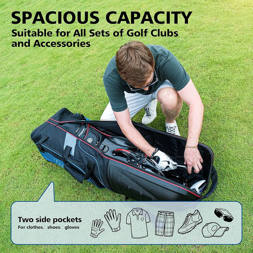 Golf Travel Bags for Airlines with Wheels, Hard Case Top and 1680D Heavy Duty Oxford Protect Golf Clubs, Lightweight and Easy to Maneuver