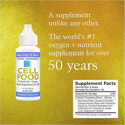 Cellfood Liquid Concentrate, 1 fl oz, 10 Pack - Oxygen + Nutrient Supplement - Supports Immune System, Energy, Endurance, Hydration & Overall Health - Gluten Free, Non-GMO, Kosher - Makes 22+ Quarts