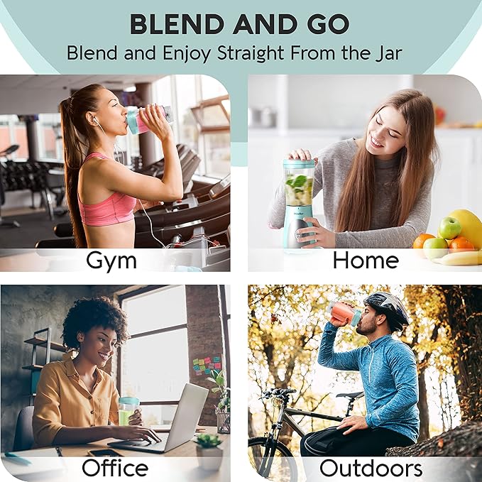 Mueller Personal Blender for Shakes and Smoothies with 15 Oz Travel Cup and Lid, Juices, Baby Food, Heavy-Duty Portable Blender & Food Processor, Turquoise