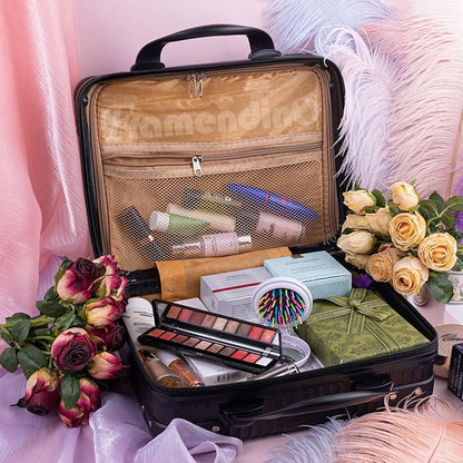 Framendino, Portable Hard Shell Cosmetic Organizer Bag Travel Case Hand Luggage With Elastic Band Black