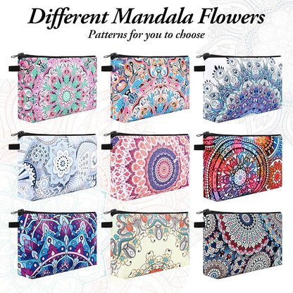 Kajaia 30 Pcs Makeup Bags Bulk Cosmetic Bag Graduation Gifts Mandala Flower Pouches Portable Zipper Makeup Pouch Waterproof Travel Toiletry Bag for Women Teacher Birthday Thanksgiving Christmas Gifts