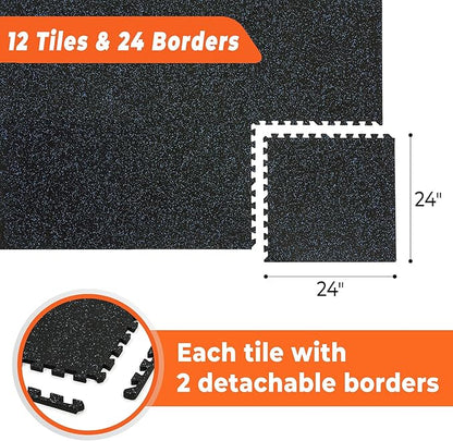 SUPERJARE 0.4 Inch Gym Flooring for Home Gym 12 Tiles 24" x 24" Workout (48 sqft)