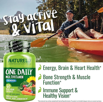 NATURELO Mens Multivitamins for Men 50+ - One Daily Multivitamin for Men with Vitamins, Minerals & Organic Whole Foods Non-GMO, 60 Vegetarian Capsules