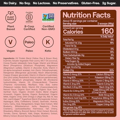 Happy Viking Triple Chocolate Protein + Superfoods Powder, Created by Venus Williams, 20G Protein, Low Carb, Keto, Vegan, Gluten-Free, Non-GMO, Complete Meal Replacement, 1 Canister (24 oz.)