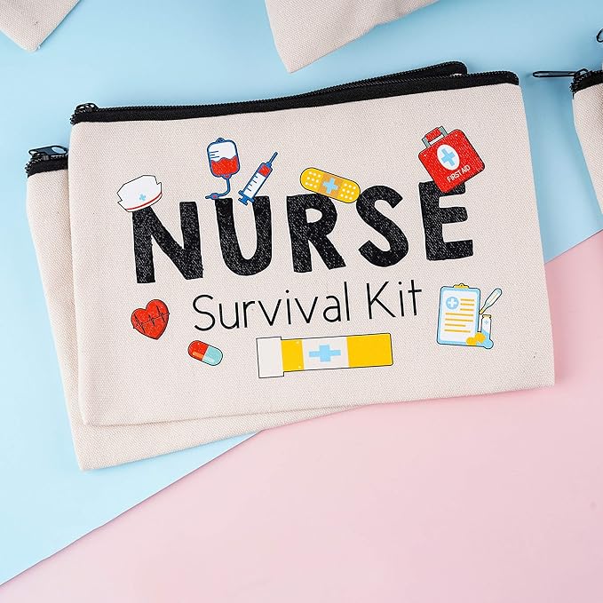 Kolewo4ever 8 Pieces Nurse Survival Kit Makeup Bags Nurse Appreciation Gifts CNA Week Gifts, Funny Cosmetic Bag, Practitioner Gifts, Toiletry Bag for Supplies