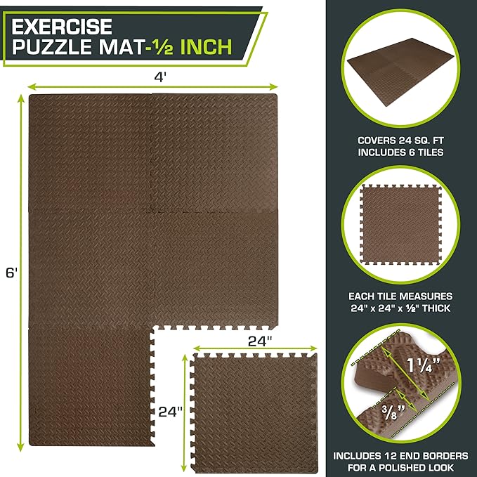 ProsourceFit Puzzle Exercise Mat Â½ in