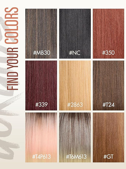 GORGIUS Straight Glueless Wig with Bangs Medium Brown Layered Hair Ready-to-Go Synthetic Bang Wigs with Realistic Scalp 24 Inch